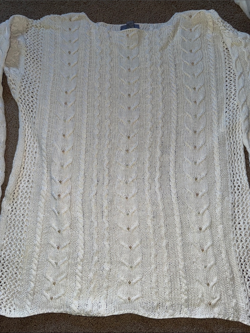 Cambridge Dry Goods beaded Cable Knit Crew Sweater